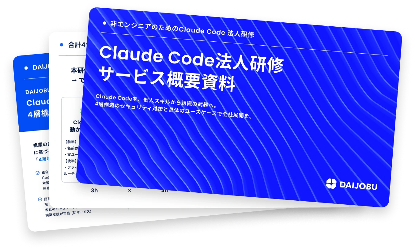サービス概要資料の表紙と中面プレビュー